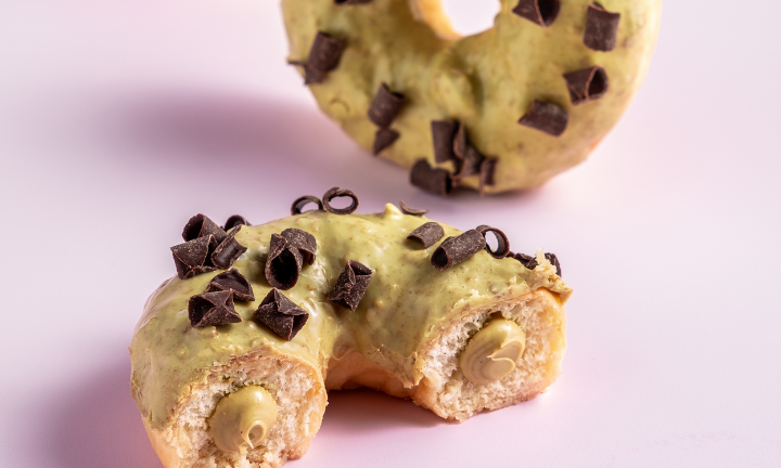 Donut decorated with curls made of chocolate