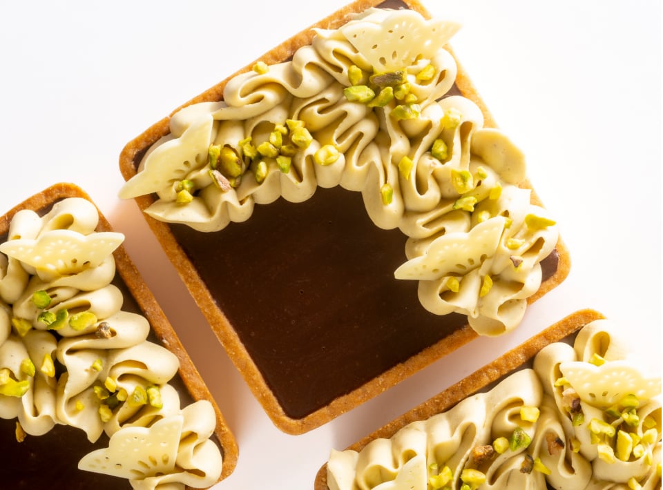 graffiti sprinkles chocolate tart with pistachio krunches